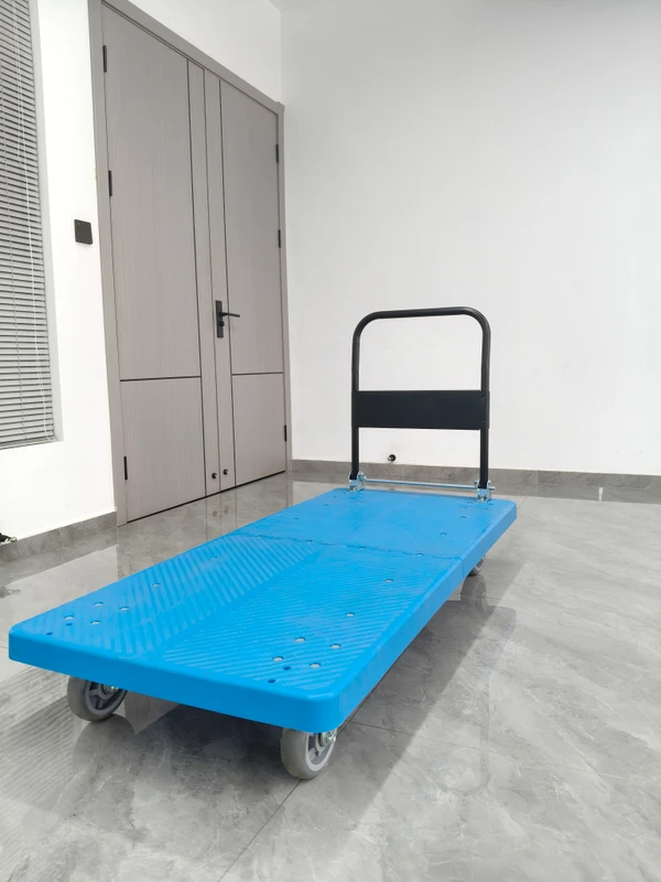 Space Saving Folding Flat Hand Trolley Heavy Duty Silent PU Wheel Plastic Platform Dolly Cart for Home Warehouse Use