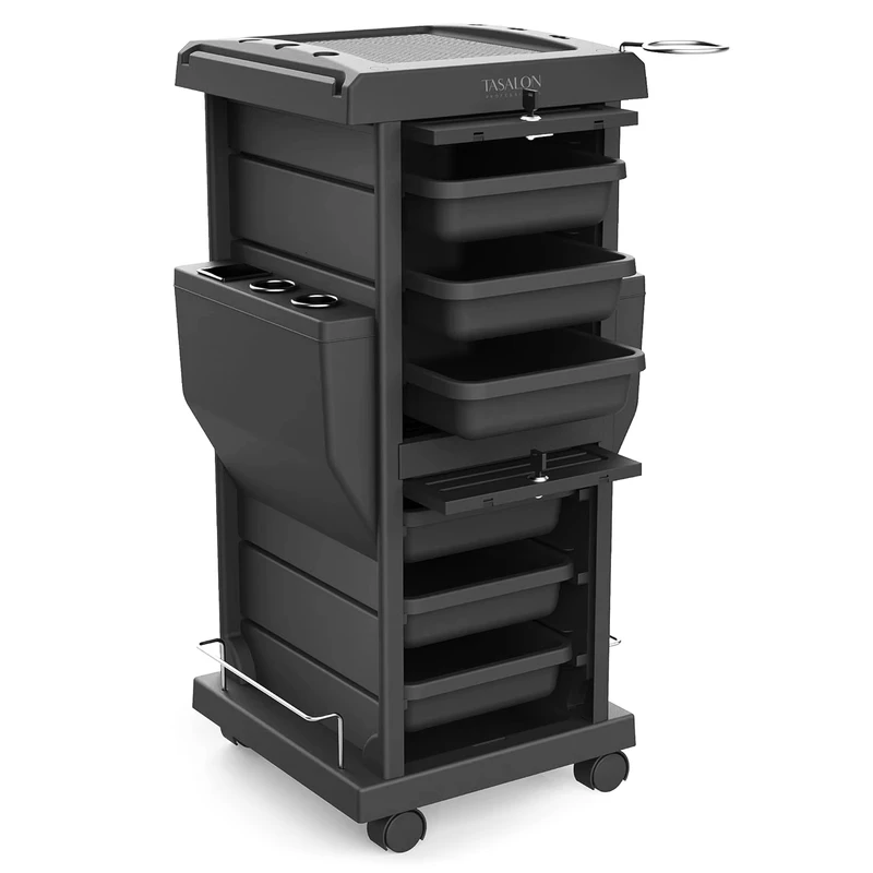 Space Saving Rolling Beauty Cart 6 Trays 2 Tray Holders Lockable Trolley Cart for Hair Salon’s Extra Storage OEM Customizable