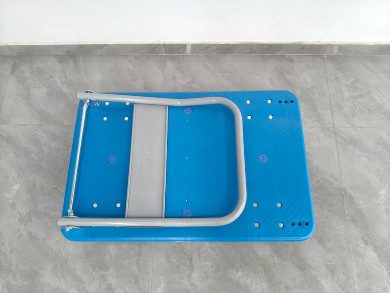 Stable Plastic Flat Transport Trolley Folding Handrail Hand Truck for Warehouse Storage
