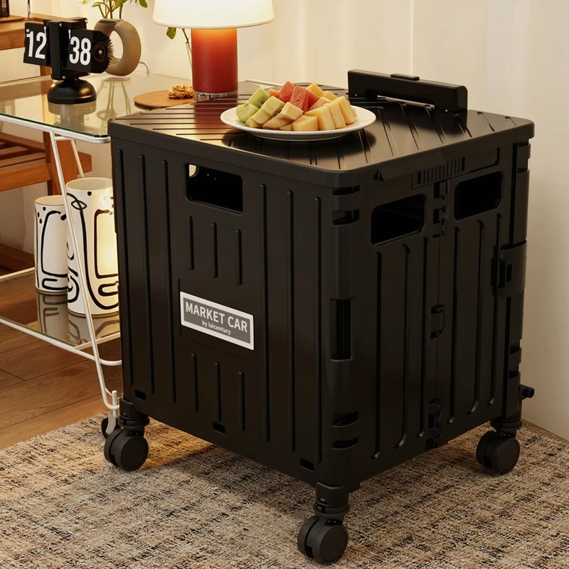 Stackable Kitchen Storage Containers on Wheels Foldable Shopping Cart with Removable Bag for Garage & Outdoor Storage