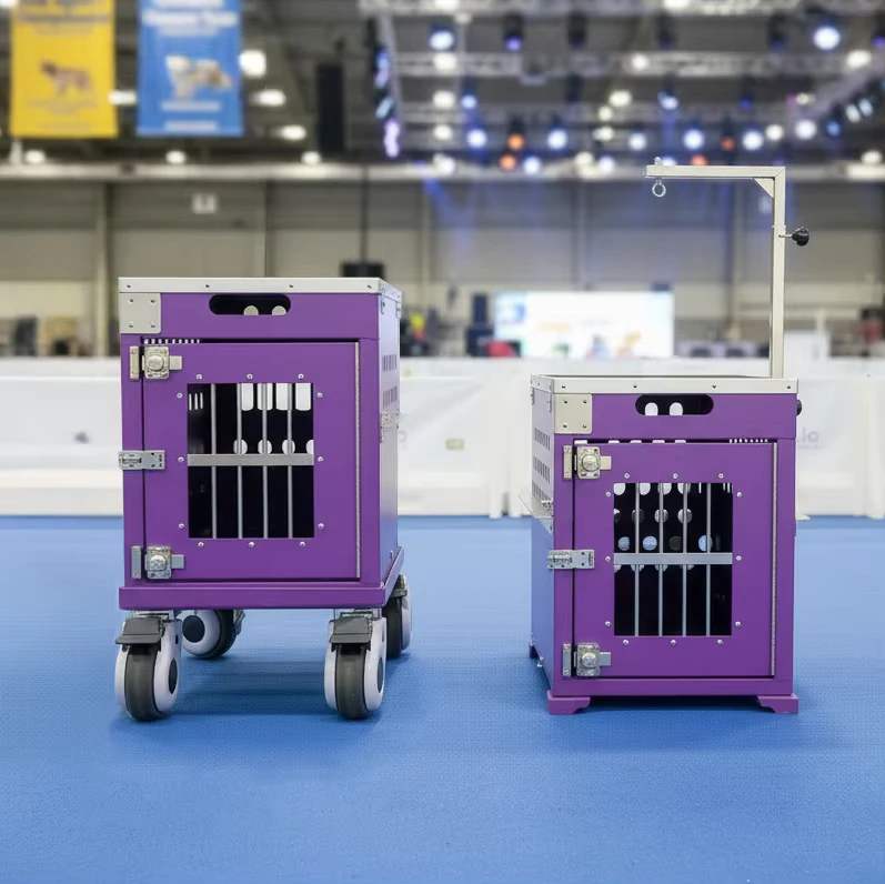 Stackable Lockable Aluminum Two Berth Double Decker Dog Show Cage Set Trolley Grooming Arm Drawer Button Snap Button Closure