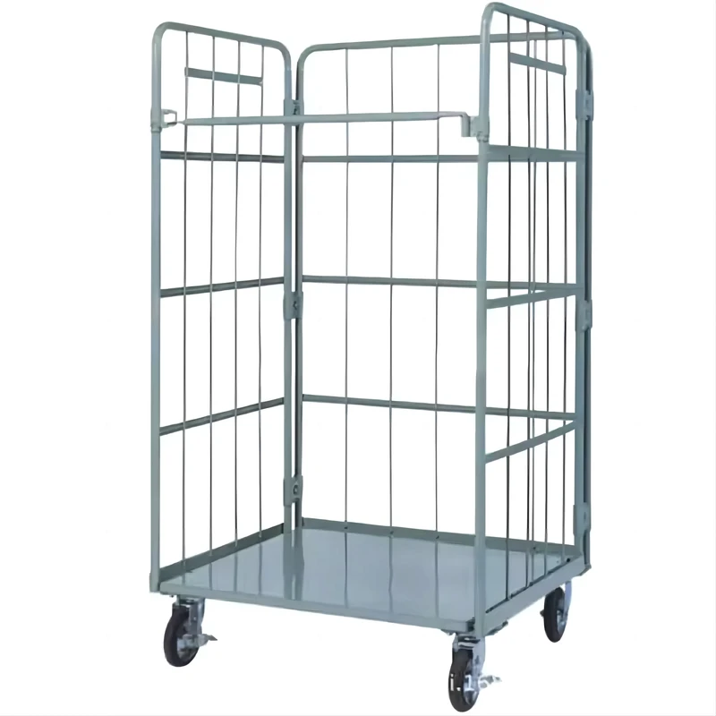 Stacking Wire Baskets Metallic Warehouse Trolley Roll Cage Trolley