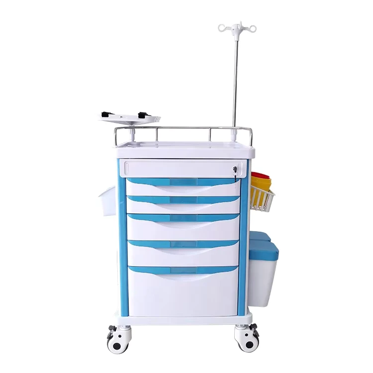 Stainless Silent Wheel Rescue Hospital Furniture Multifunction Emergency Medical Trolley with Drawer