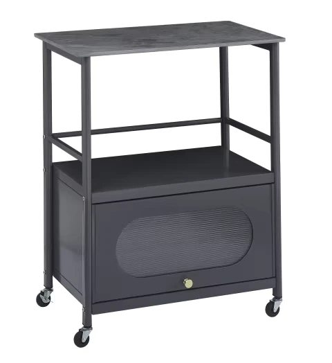 Stainless Steel 2-Tier Rolling Cart with Stone Top Multi-Function Trolley for Hotel Restaurant Kitchen Living Room
