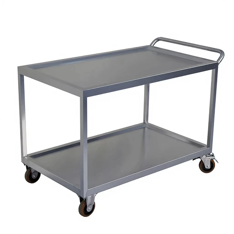 Stainless Steel 304 Two Shelves Heavy Duty Kitchen Trolley Cart with Polished Finish and Casters