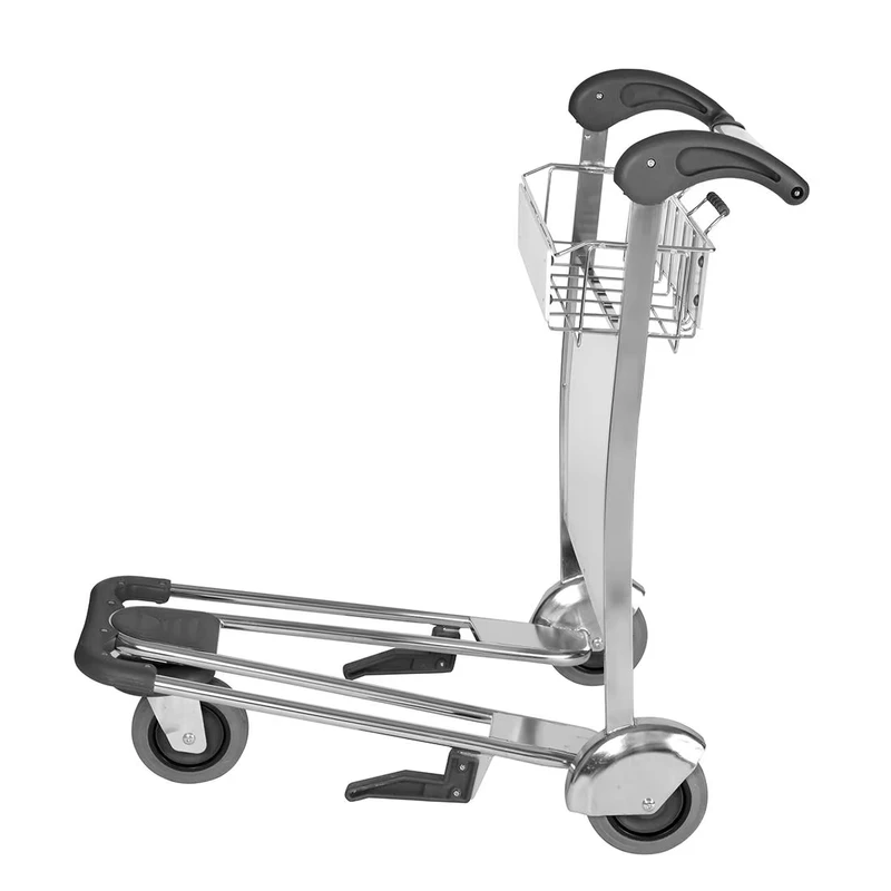 Stainless Steel Airport Luggage Trolley with Three Wheels Airport Trolley Cart