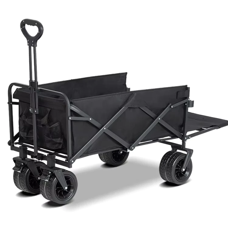 Stainless Steel Beach Utility Cart Trolley Foldable Picnic Camping Wagon Trail Collapsible Folding Black 2pcs Enclosed Structure