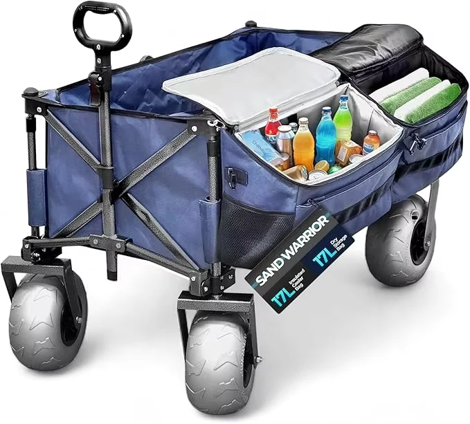 Stainless Steel Beach Wagon Outdoor Garden Cart with Balloon Wheels Platform Structure OEM Customizable 100kg Load Capacity