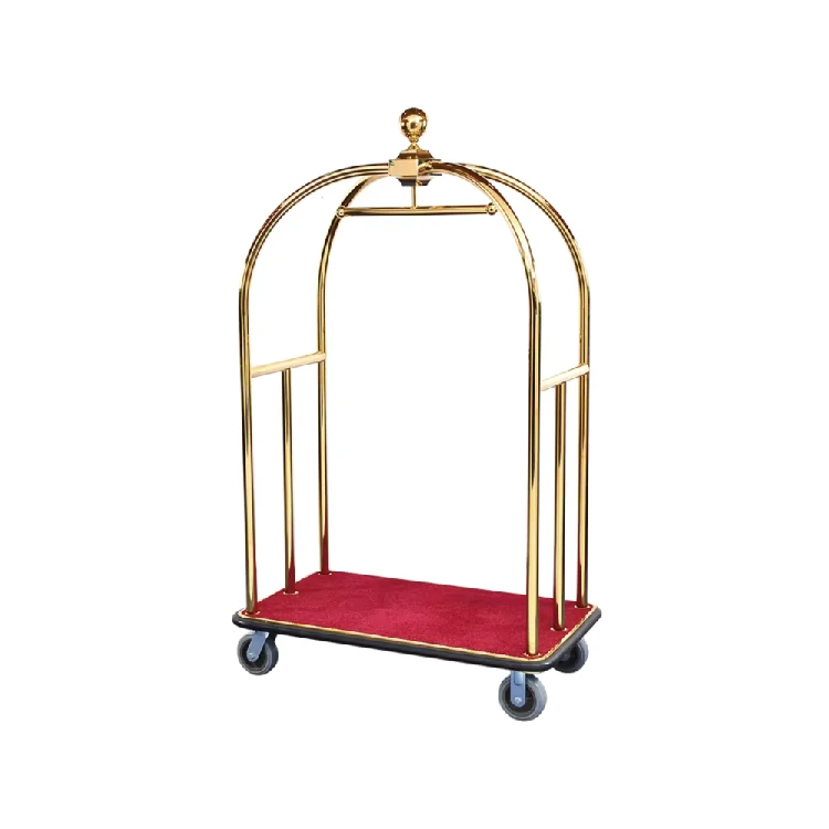 Stainless Steel Birdcage Carts for Hotels Gold Heavy Duty Custom Service Luggage Trolley Lobby Amenities