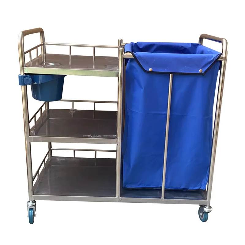 Stainless Steel Blue Hospital Waste Trolley JML-820 for Morning Care Cleaning Garbage Dirty Clothing Transport