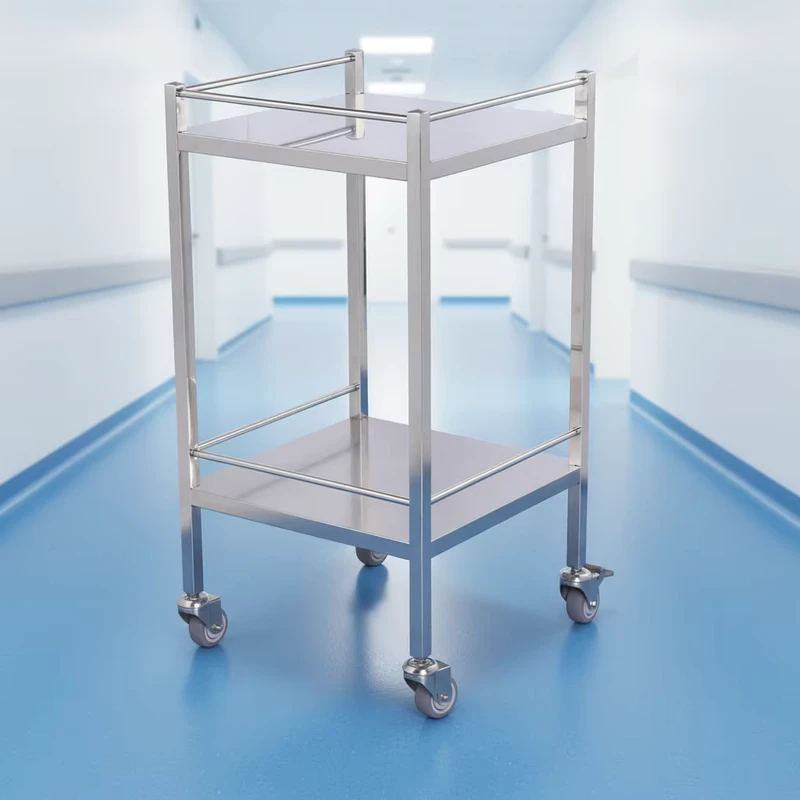 Stainless Steel Commercial Medical Cart 2 Tier Hospital Trolley with Lockable Swivel Casters Heavy Duty Underbracing Stability