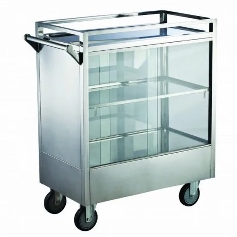 Stainless Steel Dining Trolley Dessert Restaurant Cart Takeaway Dish Stall Breakfast Food Delivery Van Display Cabinet