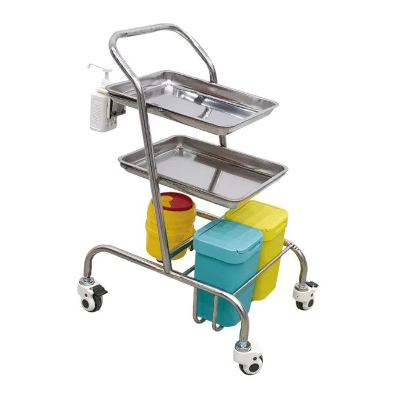 Stainless Steel Double Barrel Square Tray Rack Hospital Furniture Operating Room Tool Cart Nurse Trolley Instrument Moving Cart