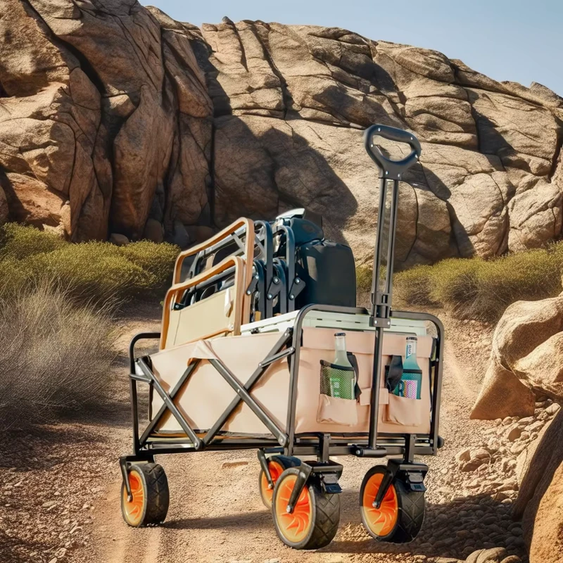 Stainless Steel Electric Camping Wagon Collapsible Folding Beach Utility Cart Trolley with Trail Convenience