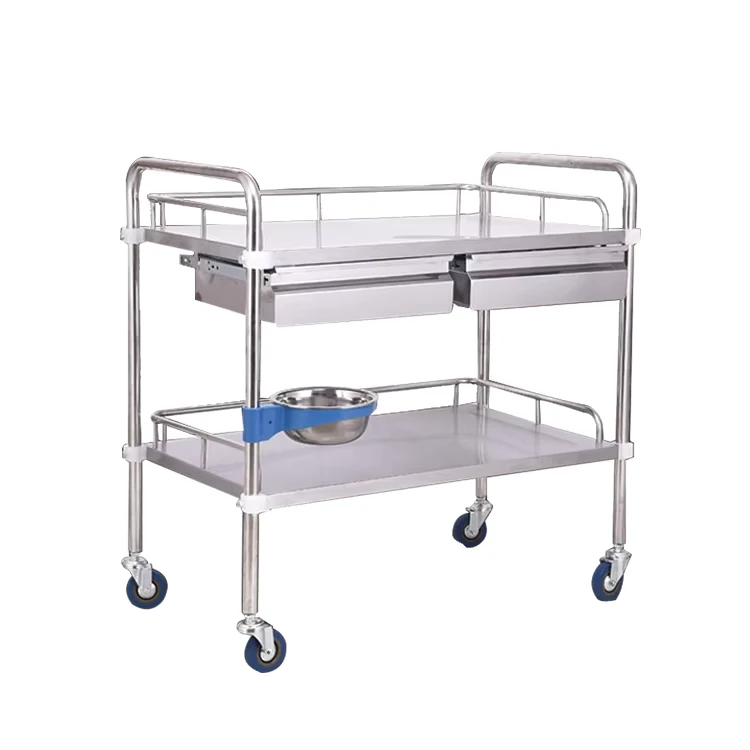 Stainless Steel Emergency Medical Surgical 2 Shelves Hospital Instrument Trolley