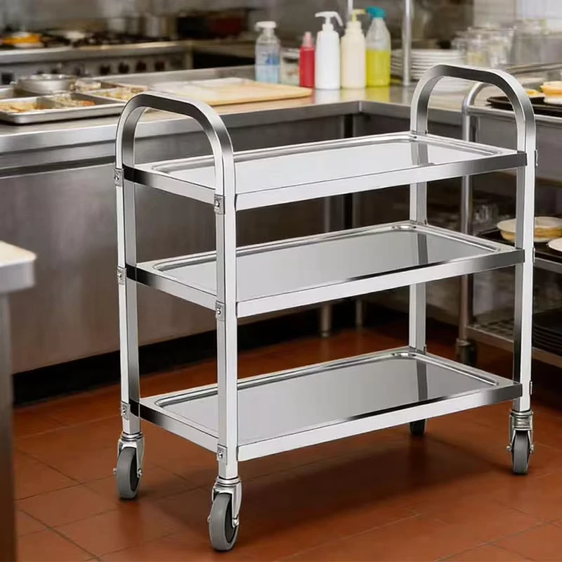 Stainless Steel Factory 2 3 Layer Brushed Matt Finish Heavy-Duty 4-Wheel Restaurant Hotel Airport Utility Service Cart
