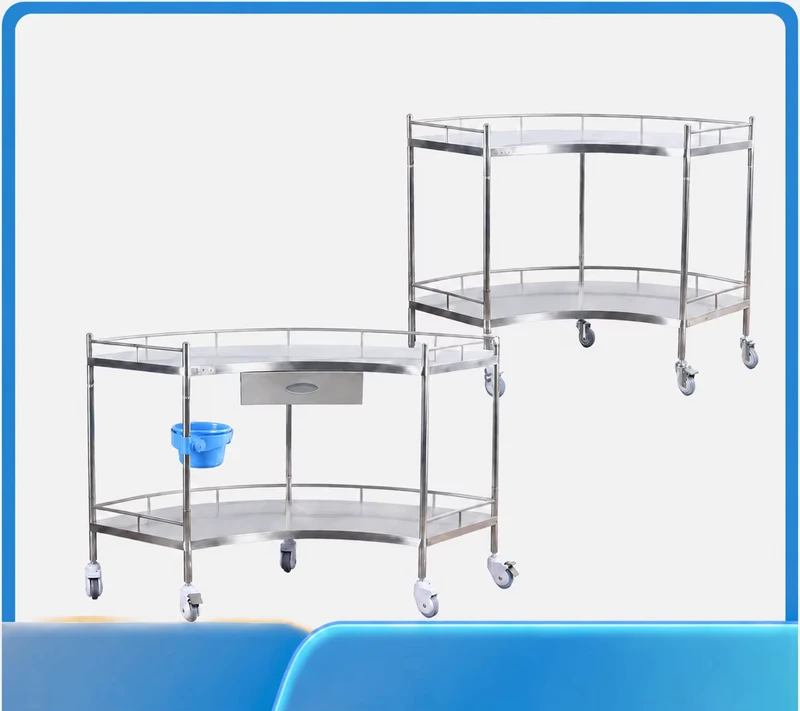 Stainless Steel Fan Shape Instrument Cart Dental Hospital Workbench Stainless Steel Fan Shaped Treatment Hospital Tool Trolley
