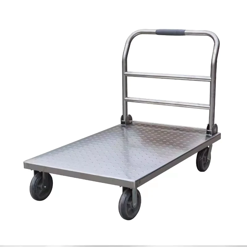 Stainless Steel Flatbed Trolley Carrier Folding Mute Heavy Four wheel Trailer Hand Trolley