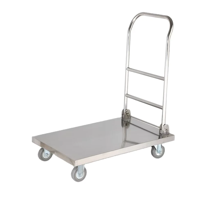 Stainless Steel Flatbed Trolley Mute Trailer Truck Hand Push Cart Household Folding Trolley Pull Cargo Light Car