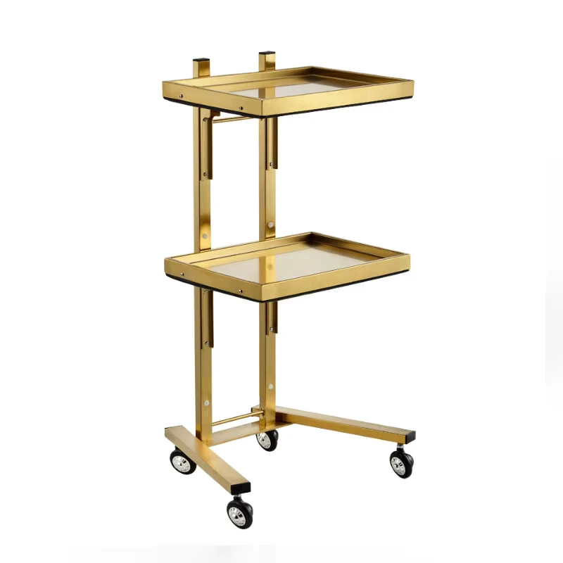 Stainless Steel Foldable Beauty Salon Trolley Hair Salon Tool Storage Cart Gold Folding Barber Shop Dyeing Tray Trolley