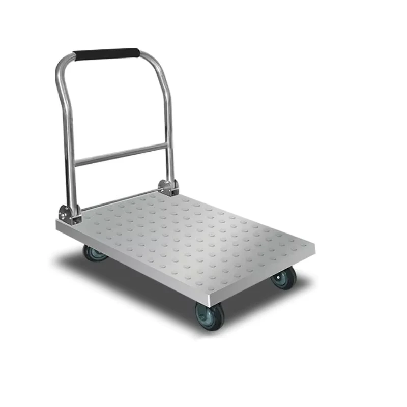 Stainless Steel Foldable Heavy Duty Hand Trolley Cart Flatbed Platform with Wheels for Warehouse Hotel Restaurant Kitchen Use