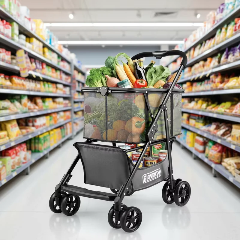 Stainless Steel Foldable Heavy Duty Utility Wagon Cart 80lbs Capacity 1 Second Setup Collapsible 360 Swivel Wheels