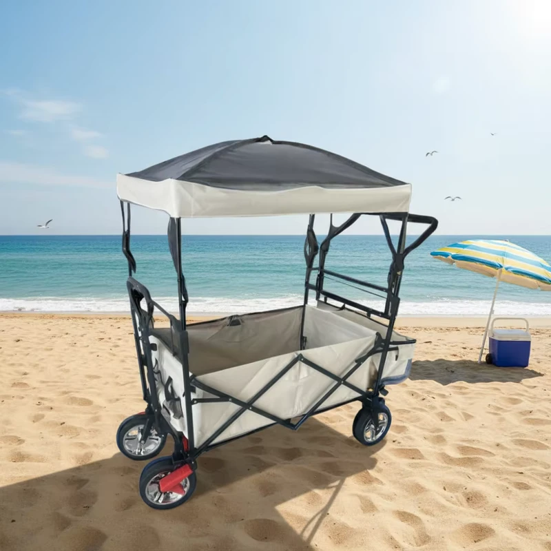 Stainless Steel Foldable Platform Utility Trolley Wagon Four Wheel Shopping Cart Canopy for Tools