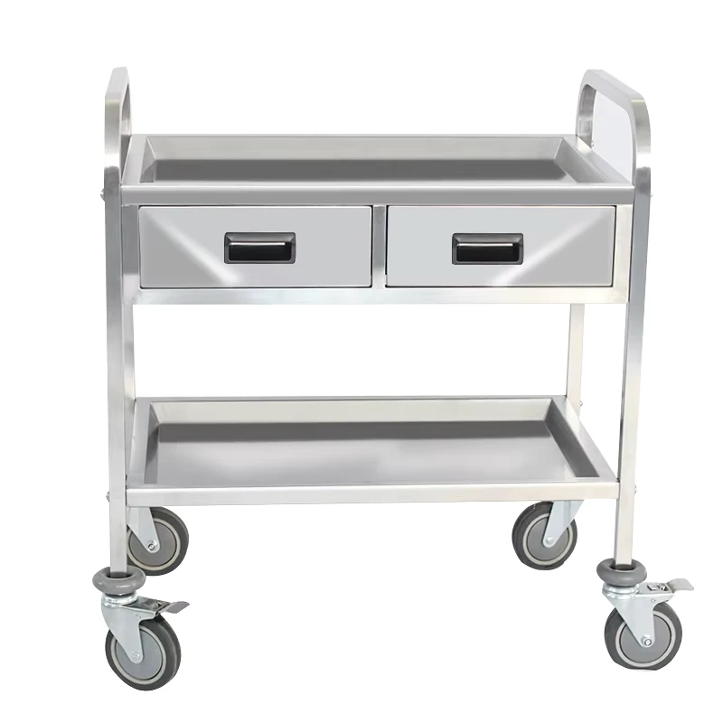 Stainless Steel Food Trolley Cart with Drawer Two Shelves Ideal for Hotels Restaurants and Kitchens