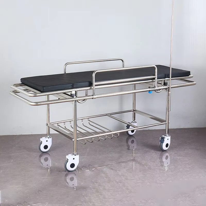 Stainless Steel Four Little Wheels Patient Trolley Hospital Furniture