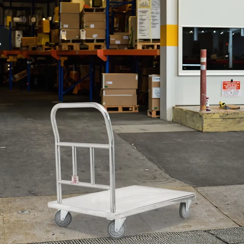 Stainless Steel Four Wheel Heavy Duty Hand Trolley with 300kg m Capacity Folding Cargo Transport Platform for Commercial Use
