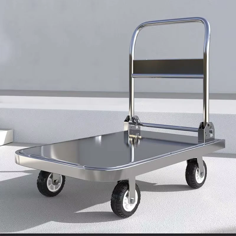 Stainless Steel Hand Cart Trolley SS304 SS201 High Load bearing Capacity Warehouse Factory Household