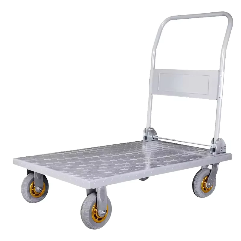 Stainless Steel Hand Trolley Flat Car Portable Trailer Folding Pulling Mute Truck