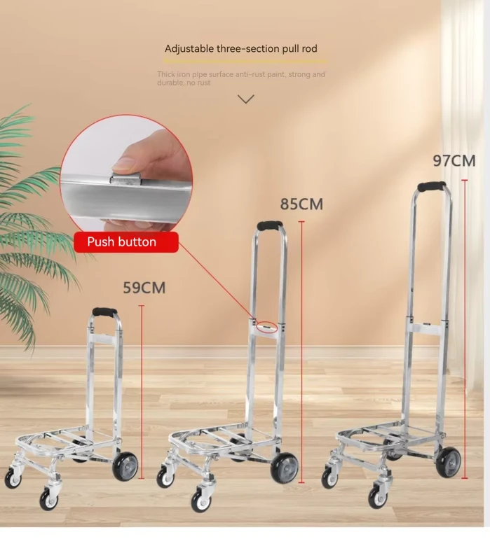 Stainless Steel Hand Trolley Folding Portable Silent Trailer Household Vegetable Shopping Trolley Cart Small Trolley