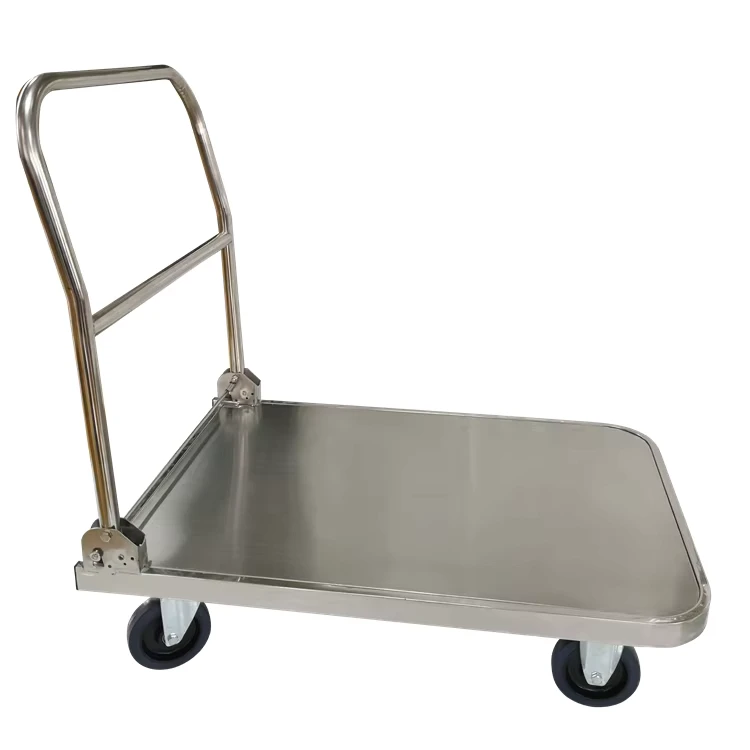Stainless Steel Hand Trolley Four Wheels Industrial Foldable Cart for Food Industry