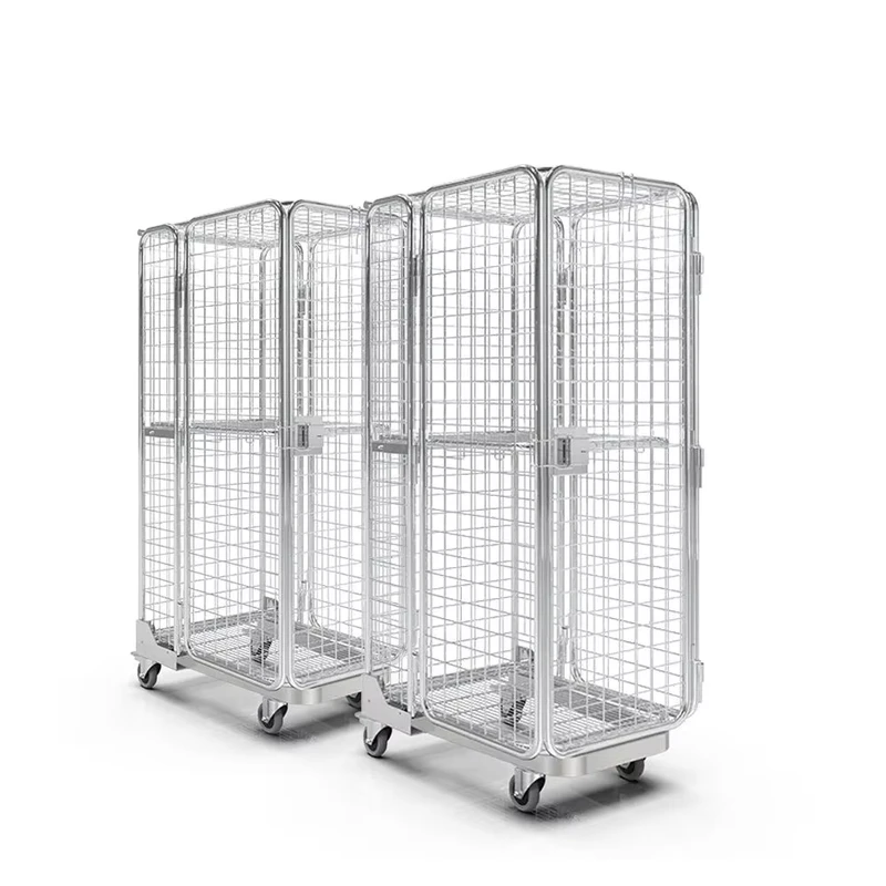Stainless Steel Heavy Duty Collapsible Roll Container 4 Sides Metal Roll Cage Trolley with Wheels Galvanized Warehouse