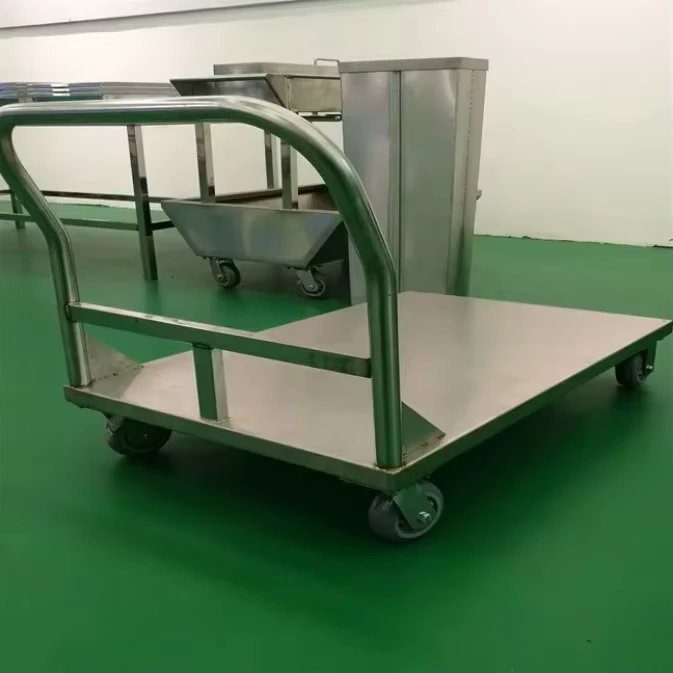 Stainless Steel Heavy Duty Platform Trucks Trolleys Hand Cart Cargo Trailer Hand Push Flat Cart for Food Processing Line