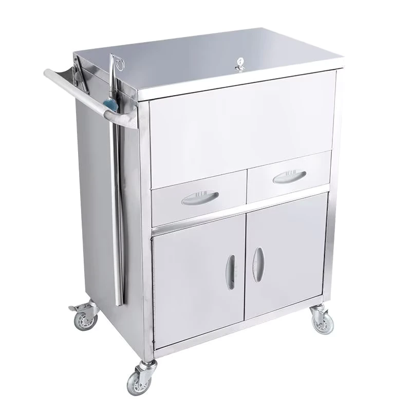 Stainless Steel Hospital Clinic Emergency Rescue Nursing Medical Trolley with Silent Wheels and Double Door Design