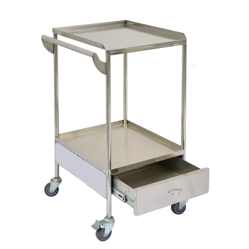 Stainless Steel Hospital Dressing Trolley Durable Metal Design