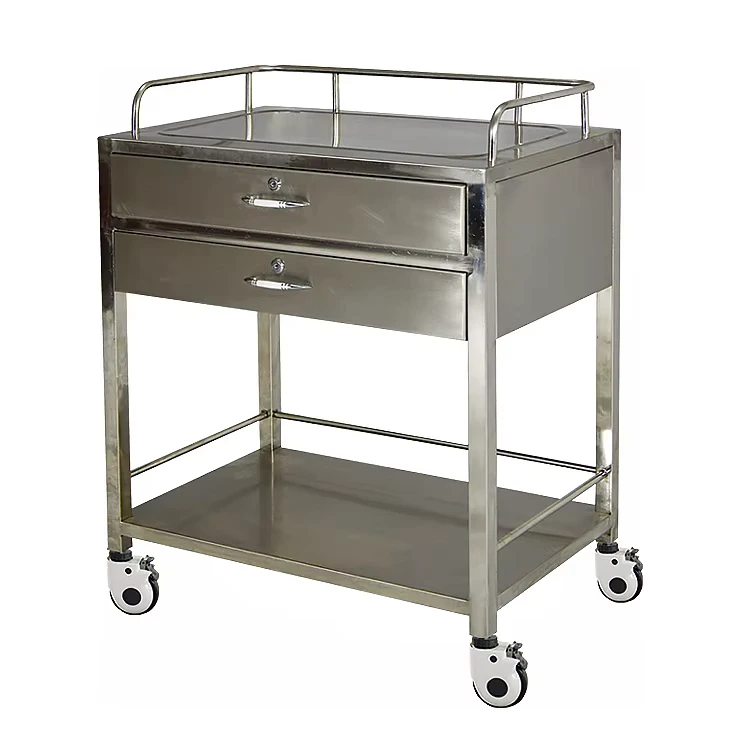 Stainless Steel Hospital Emergency Trolley Medical Trolley with Drawer