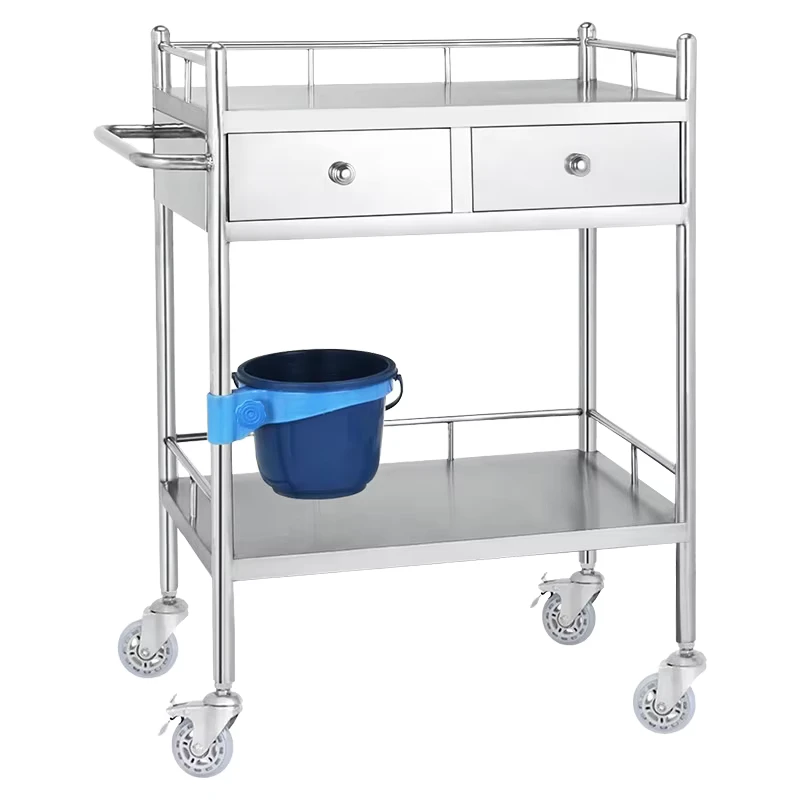 Stainless Steel Hospital Emergency Trolley Modern Design Medical Treatment Cart Wheels Commercial Use Multiple