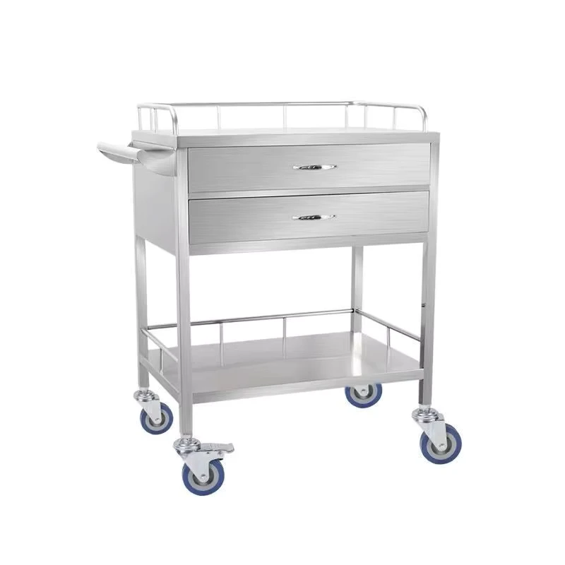 Stainless Steel Hospital Emergency Trolley Three Layers Medical Trolley With Two Drawer
