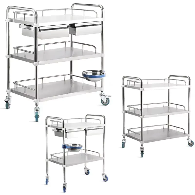 Stainless Steel Hospital Medical Emergency Treatment Trolley with Drawers Far Infrared Disinfecting
