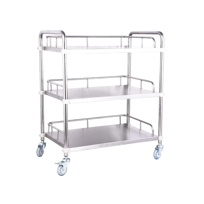 Stainless Steel Hospital Trolley 3 Layers with Wheels