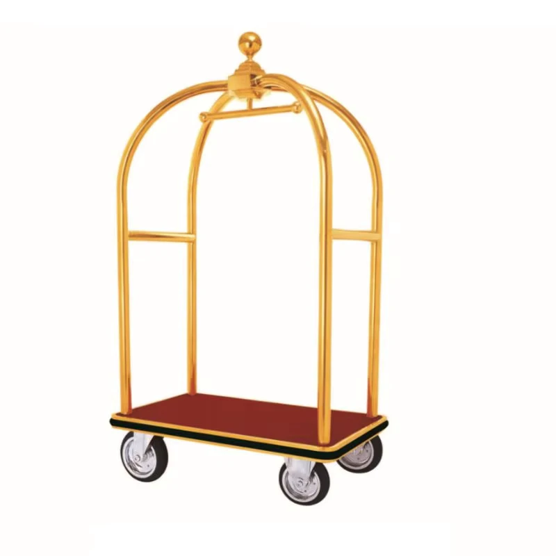 Stainless Steel Hotel Crown Bellboy Cart Rack Concierge Birdcage Barrow Baggage Hotel Luggage Cart With Blue Carpet