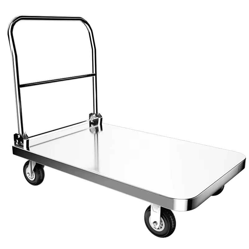 Stainless Steel Household Hand Foldable Food Cart Collapsible Heavy Duty Dolly Trolley for Hotel Restaurant Transport