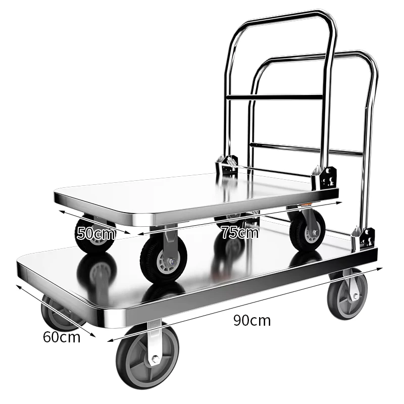 Stainless Steel Industrial Four Wheel Folding Platform Truck Hand Push Trolley Cart 1000kg Load Capacity OEM Support for Storage
