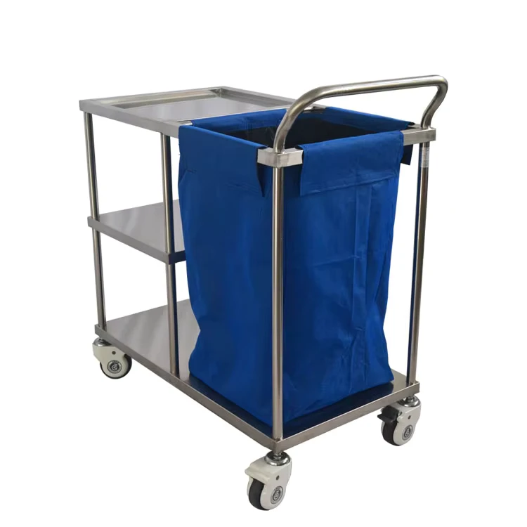 Stainless Steel Linen Cleaning Trolley Housekeeping Cart 4 Wheel Lockable 300 lb Capacity