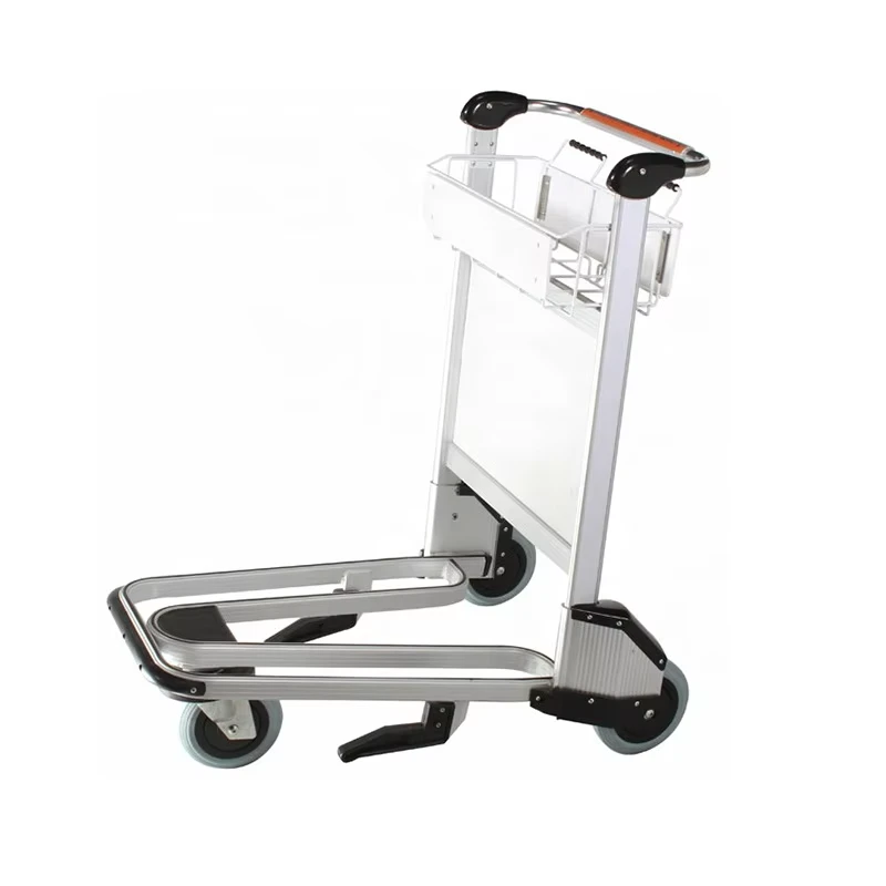 Stainless Steel Luxury Bellboy Serving Cart Airport Passenger Luggage Trolley With Hand Brake for Baggage