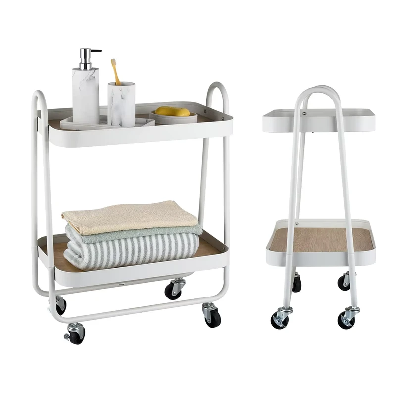 Stainless Steel Mdf Kitchen Home 2 Tier Storage Rolling Utility Cart Two Tier Trolley