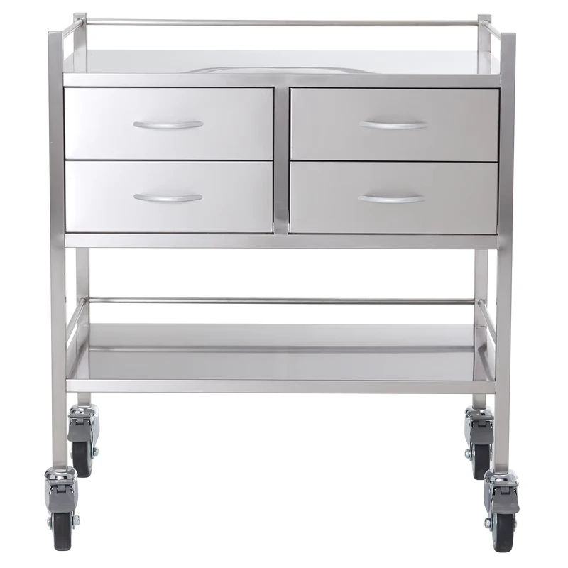 Stainless Steel Medical Cart 4 Drawers Hospital Trolley with 304 Structure and Lockable Casters